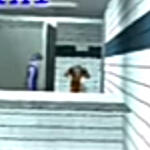 an EXTREMELY low quality and tiny screenshot of both gordon and benrey from HLVRAI. the screenshot is from the beginning of the first commentary, when the two characters are in a bathroom.