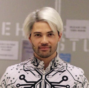 jason tm as the squip in be more chill's broadway run.